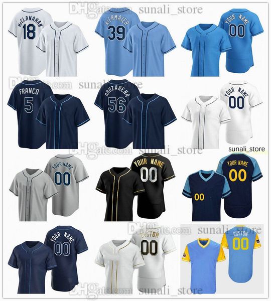 

custom 2023 baseball jerseys men 36 andrew kittredge 38 colin poche 57 drew rasmussen 59 jeffrey springs 81 ryan thompson 41 colby white 50, Blue;black
