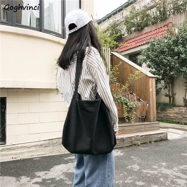 

shopping bags canvas shoulder womens shopper daily simple solid harajuku female casual large capacity foldable travel bag 230313