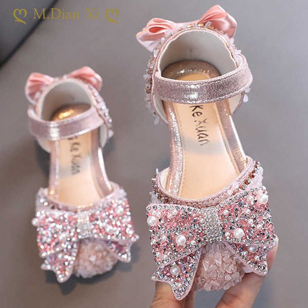 

shoes baby summer princess rhinestones bow 2023 girls party shoes children kids colorful sequins flat heels sandals p230314, Black;grey