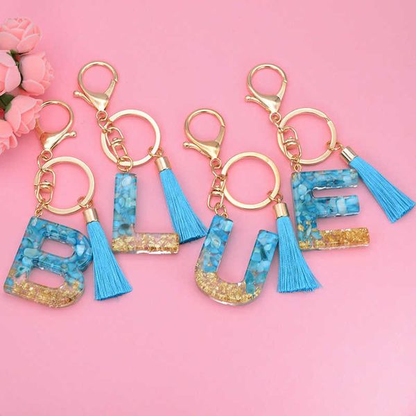 

keychains new fashion english letter keychain wi tassel blue a-z keyring glitter sequins filling resin key chain gifts accessories l230314, Silver