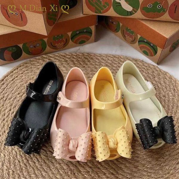

flat shoes 2022 melisa wave point big bow cute prom jelly non-slip kids shoes girls sandals p230314, Black;grey