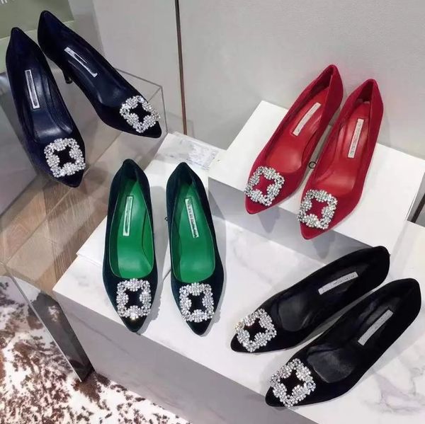 

direct selling quality women dress shoes heel designer heels wedding shoes party silk pointed toe sole pumps come with logo dust bags withs, Black
