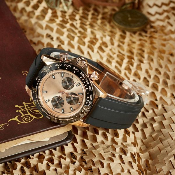 

classic mens watches brand men watch chronograph rubber strap satch 40mm dial wristwatches all sub-dials working for men's christmas va, Slivery;brown