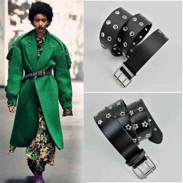 

designer belts 2023 punk belt black leather belts for women double star eyelet all-eyelet jeans ceinture mujer hip hop gothic riem chain fac, Silver