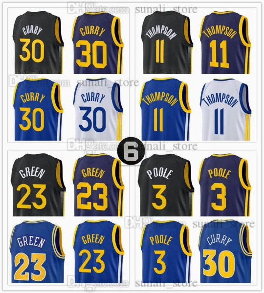 

custom statement 2022-23 city basketball 30 classic stephen curry jerseys 3 poole klay 11 thompson draymond green 23 black royal blue editio, Black;red
