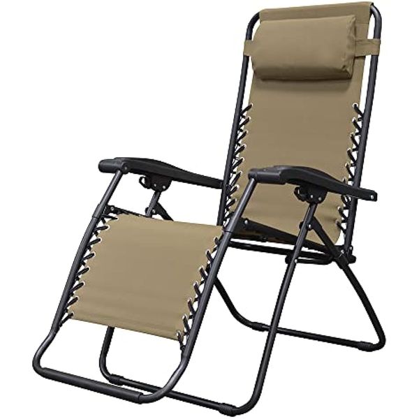 

caravan sports zero gravity outdoor portable folding camping lawn deck patio pool recliner lounge chair for adults adjustable headrest beige