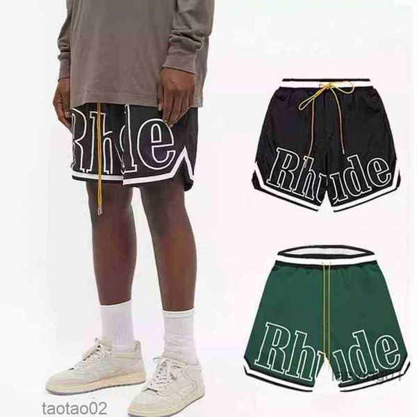 

men casual mesh leather embroidered track breathable 2022ss rhude elastic waist drawstring shortskz76, White;black