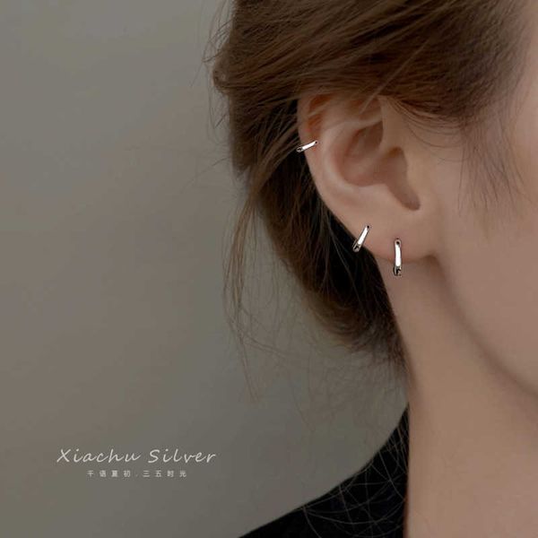 

charm real 925 sterling silver minimalist bohemian round ear buckle for women hoop earring jewelry accessories aa230311, Golden