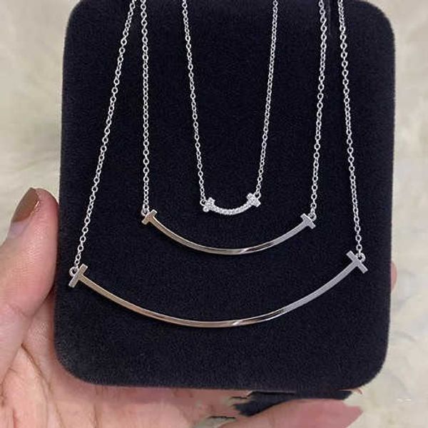 

versatile tiffay smile necklace women 925 sterling silver plated 18k gold diamond full size mini face collar chain