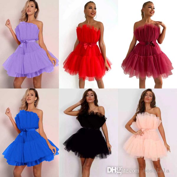 

strapless mesh temperament bow poncho dress womens evening dresses banquet skirt, White;black