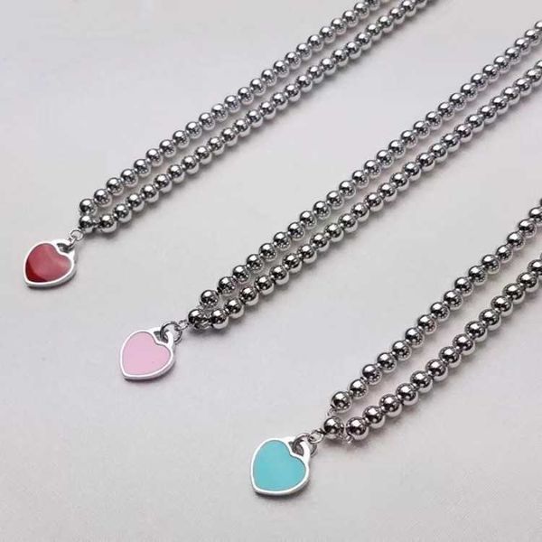 

original tiffay pearl enamel love bead necklace red blue pink heart-shaped pendant female gift, Golden;silver