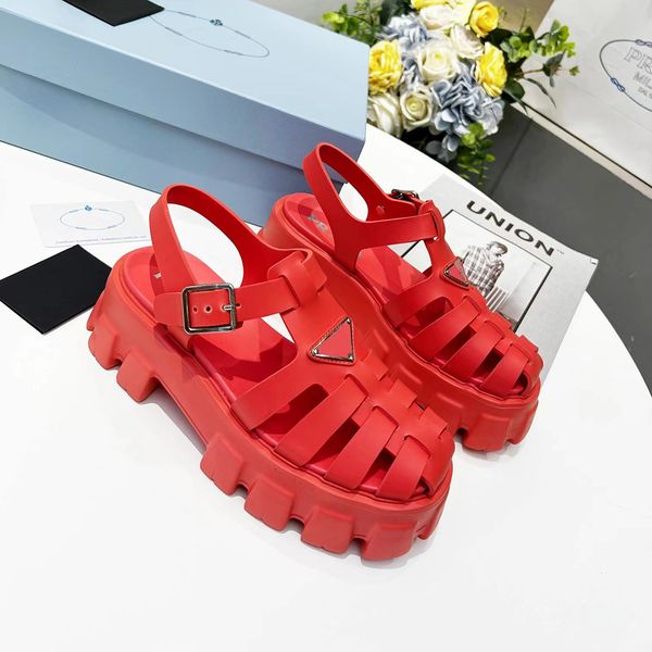 

waterproof platform sandals serrated roman woven thick soles smooth leather shoes vintage for women luxury designer ankle-strap chunky flats, Black