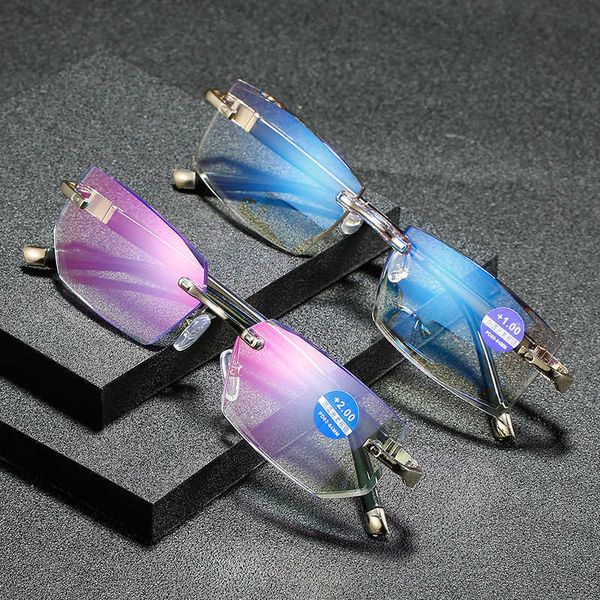 

sunglasses new anti-blue presbyopic for men's business frameless cutting the elderly metal, White;black