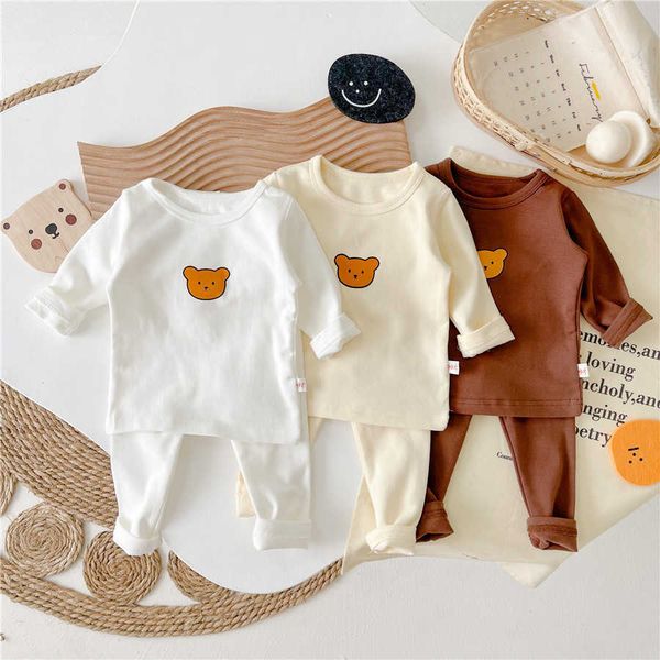 

clothing sets 2022 new style baby autumn clothes pure cotton solid color two-pieces suits home pajamas o-neck pullover long sleeves l230314, White