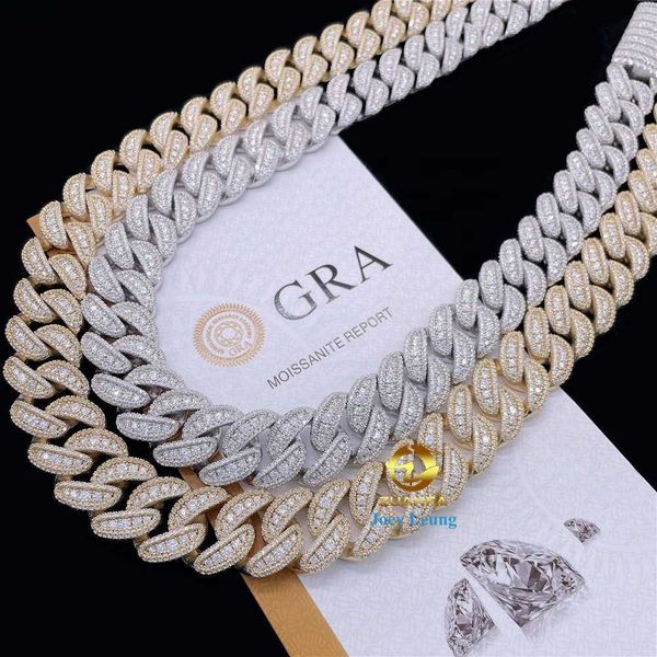 

pass diamond tester 20mm 925 silver vvs moissanite diamond custom hip hop jewelry iced out cuban link chain rappers necklace