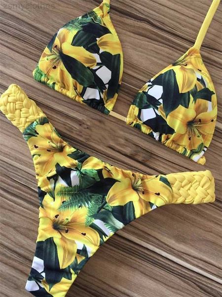 

women's swimwear floral print bikini 2023 fashion summer bathers bathing suit bandage swimsuit women halter bikini set two-piece suit n, White;black