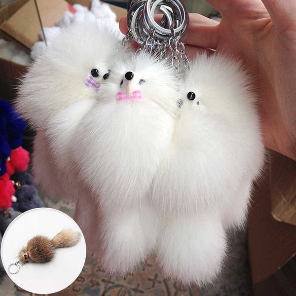

keychains cute fluffy key chains rings bow-knot fox ball pendant keychains car keyring holder charm bag pompom faux fox fur jewelry gifts l2, Silver