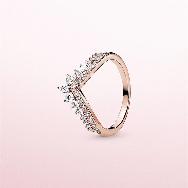 

princess wish ring for pandora 925 sterling silver with cz diamond plated rose gold charm ladies ring holiday gif279i, Slivery;golden