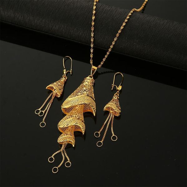 

wedding jewelry sets ethiopian african gold color pendant necklaces earrings women fulani wedding party jewelry set 230313, Slivery;golden