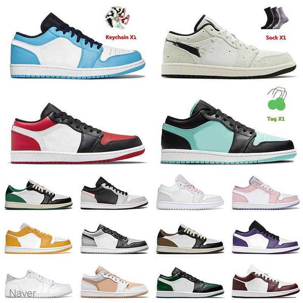 

jumpman 1 1s low mens basketball shoes unc brushstroke paint splatter bred toe tropical twist neutral grey shadow green toe men women, Black