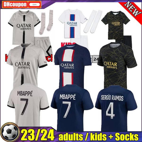 

verratti 22 23 psgs soccer jerseys hakimi fourth maillot de foot mbappe 2022 2023 football shirt men kids enfants marquinhos kimpembe sergio, Black;yellow