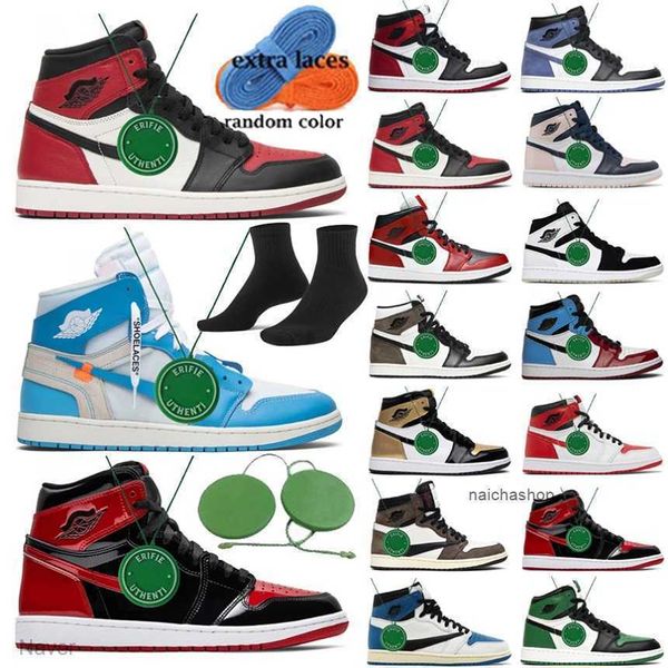 

2023 off jumpman 1 men basketball shoes women mens jordens 1s white x university blue sneakers air trophy room chicago red high og hyper, Black