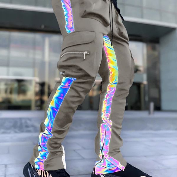 

men's pants outdoor sports night run reflective pants summer european and american hip-hop small foot cargo pants 230314, Black