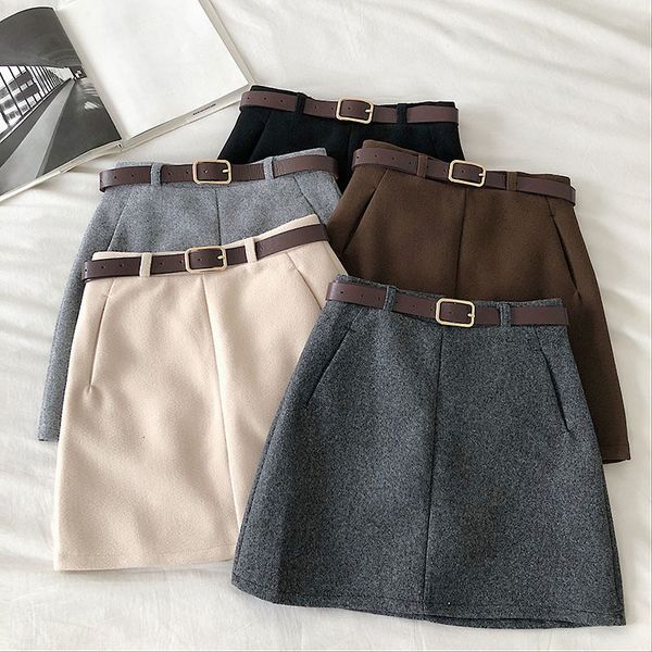 

skirts casual korean women winter mini a line vintage female sashes high waist kawaii students empire above knee skirt 230314, Black