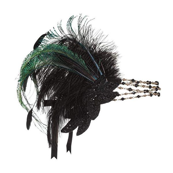 

headwear hair accessories 1920s headpiece feather flapper headband great gatsby headdress vintage feather elastic band knitting warmer wrap