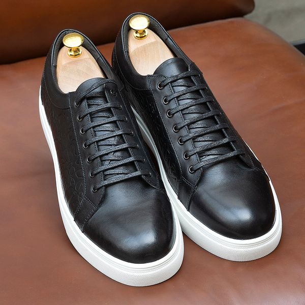 

cow leather men casual shoes handmade fashion designer sneakers lace-up flat breathable walking outdoors male footwear soft sole, Black;white