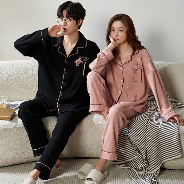 

women's sleepwear cotton pajamas men long sleeve pants pyjama sets for couples sleepwear women plaid casual autumn winter home wear fam, Black;red