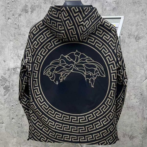 

casual men jacket medusa printed zippered hooded jackets designer sweatshirt mens cardigan coat hip hop windbreak loose reversible, Black;brown