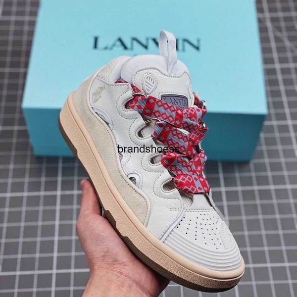 

lanvins langfan leather curb sneakers couple shoes langfan bread shoes heightened shoes male, Black