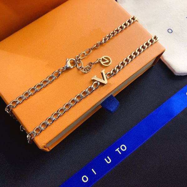 

fashion women designer necklaces choker pendant chain gold plated stainless steel letter necklaces jewelry accessories x219, Silver