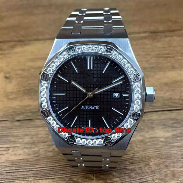 

10 style watch 41mm date a2813 automatic mens watch 15400st diamond bezel black dial stainless steel bracelet gents w240q, Slivery;brown