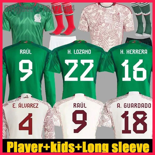 

22 23 mexico soccer jerseys h.lozano chicharito raul lozano 2022 2023 long sleeve football shirt fans player version g dos santos men kids k, Black;yellow