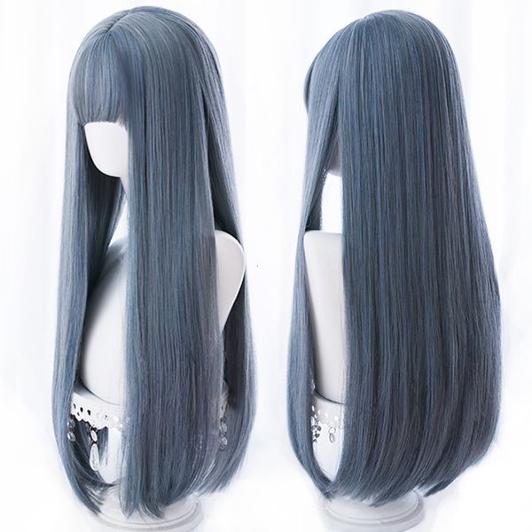 

synthetic wigs houyan lolita wigs long straight lady gray blue high temperature resistant synthetic cosplay party natural 230314, Black