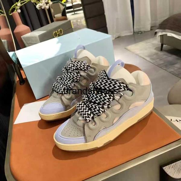 

high end production lanvins langfan bread shoes couples' color contrast splicing leather sports casual shoes, Black