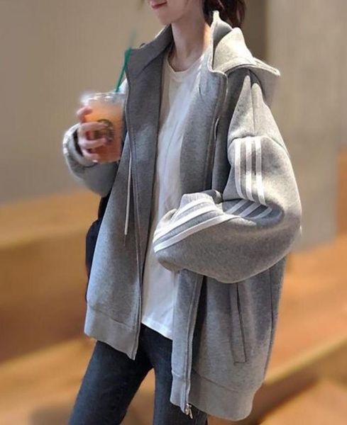 

women hooded zipper jackets female fashion long sleeve casual coats plus size korean loose outwear 2009309930997, Black;brown