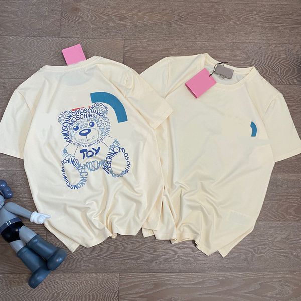 

2023 spring and summer g lovers pink taped cloth embroidered bear short sleeve men's and women's casual round neck t-shirt, White;black