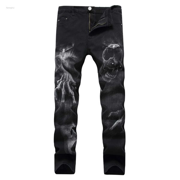 

men badge rips stretch black jeans men's fashion slim fit washed motocycle denim pants panelled hip hop trousers denim pants 2 60ho 60h, Blue