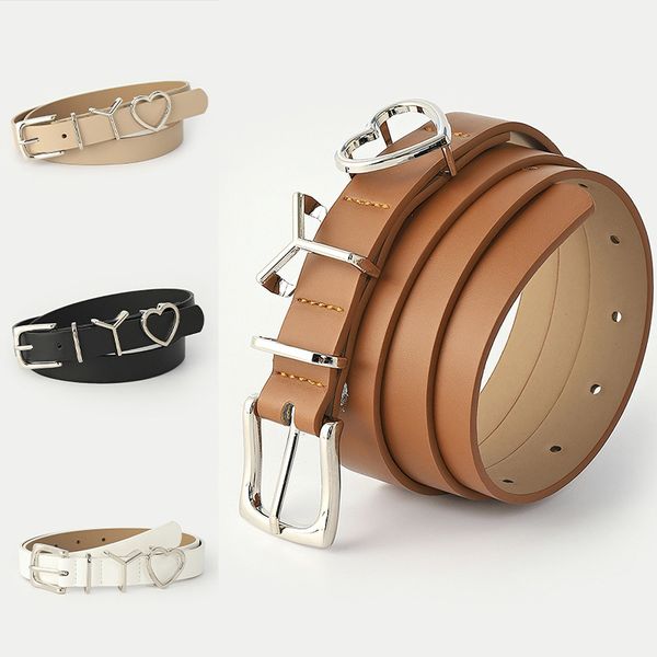 

fashion english letters silver buckle belt womens sweet love buckle decorative suit jeans womens belt, Black;brown