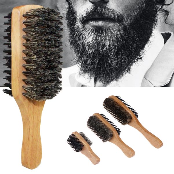 

men boar bristle hair brush - natural wooden wave brush for male, styling beard hairbrush for short,long,thick,curly,wavy hair, Brown