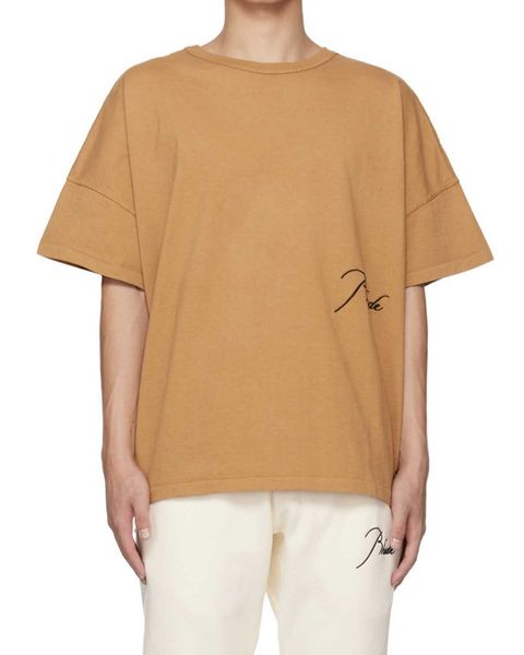 

7tgb men's and women's high street t shirt fashion brand rhude oversized simple loose os round neck wash short sleeve 260 cotton, White