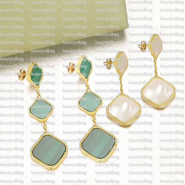 

fashion two/three flowers 4/four leaf clover charm stud earrings back mother-of-pearl silver 18k gold plated agate for women&girls valentine, Golden