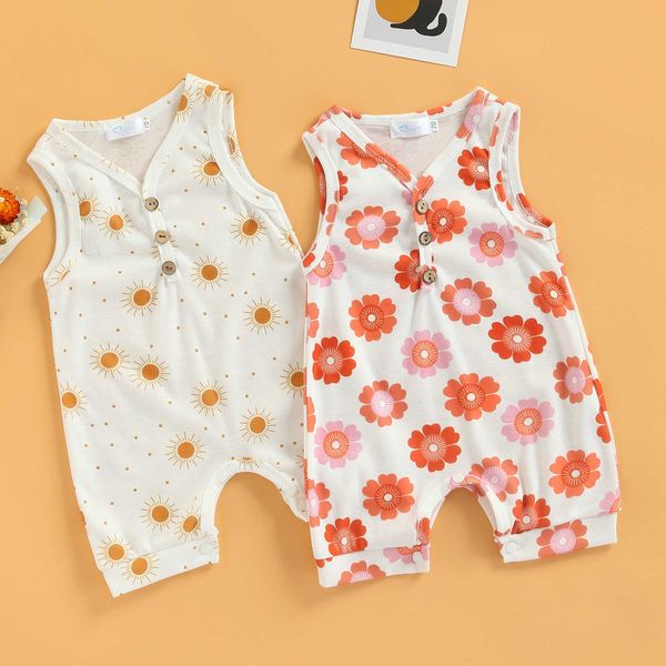

rompers citgeett summer toddler girls boys jumpsuit sleeveless v neck sun/floral print button romper clothes l230314, Blue