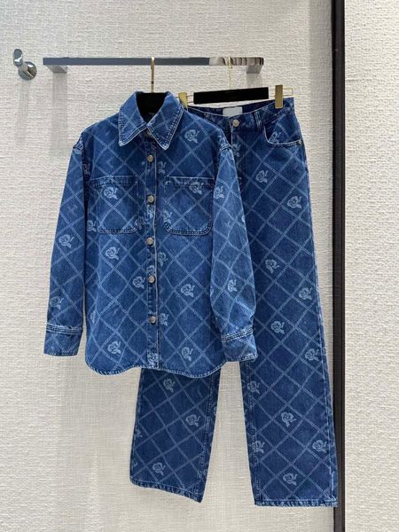 

designer women's two piece denim pants 2023 fashion casual tracksuit women lapel long sleeve loose sweatshirts jacket high waist casual, White