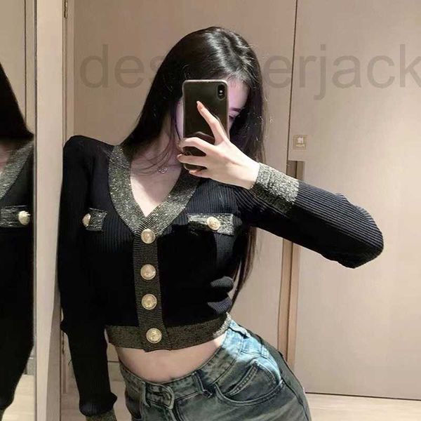 

women's knits & tees designer knitted gold thread v-neck long-sleeved short cardigan temperament celebrity style women coat new in earl, White