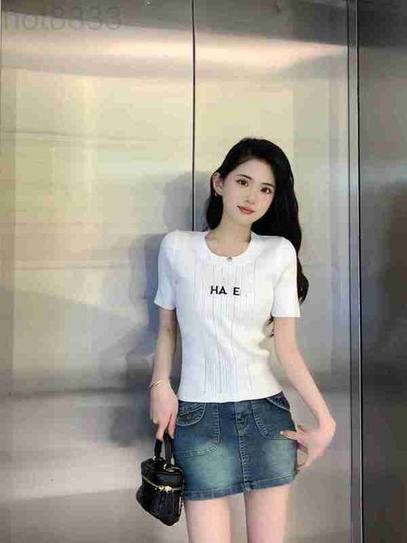 

women's t-shirt designer 2023 summer new letter embroidery vertical short sleeve fashion slim fit versatile underlay ek6k, White