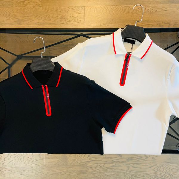 

men's polos t-shirt designer summer spring mens polos classic short sleeve t shirt lapel most good quality press-glue zipper design bea, White;black
